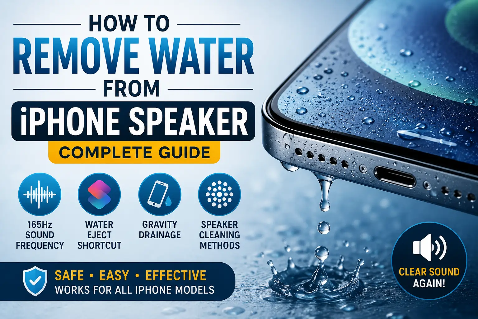 How to remove water from iPhone speaker using water eject sound, gravity drainage, and safe speaker cleaning methods.